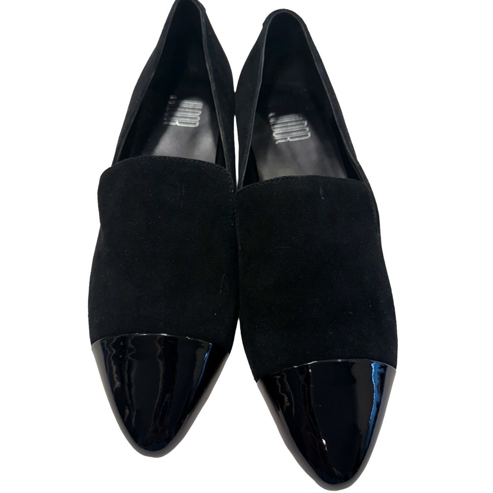 Jildor Women’s Fae Loafers Black Leather /Patent  Toe Heel W/ Chain Sz 7W NEW